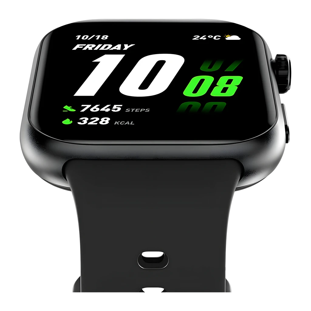 Honor Choice Watch 2i Negro con pantalla rectangular a color, correa de silicona negra, datos de pasos y calorías en pantalla, botón lateral y bordes curvos