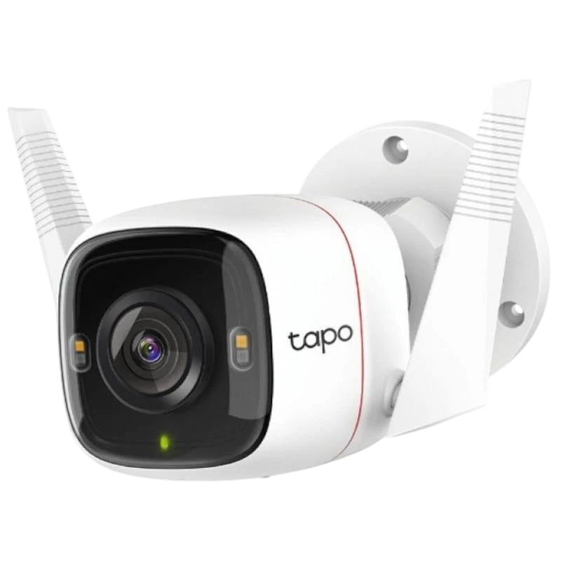 Cámara IP TP-Link Tapo C310 3MP en color blanco, lente gran angular, LEDs frontales, indicador LED verde y antenas laterales dobles, versión desprecintada