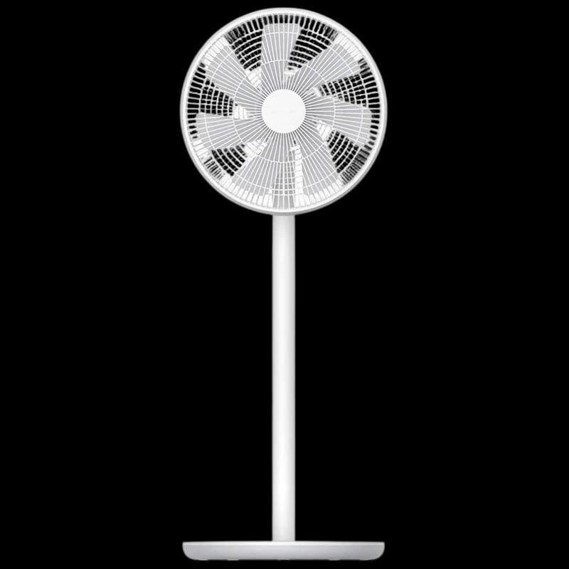 Ventilador de pie blanco con rejilla circular y hélices múltiples, base rectangular delgada y mástil alto, diseño minimalista Smartmi 2S desprecintado