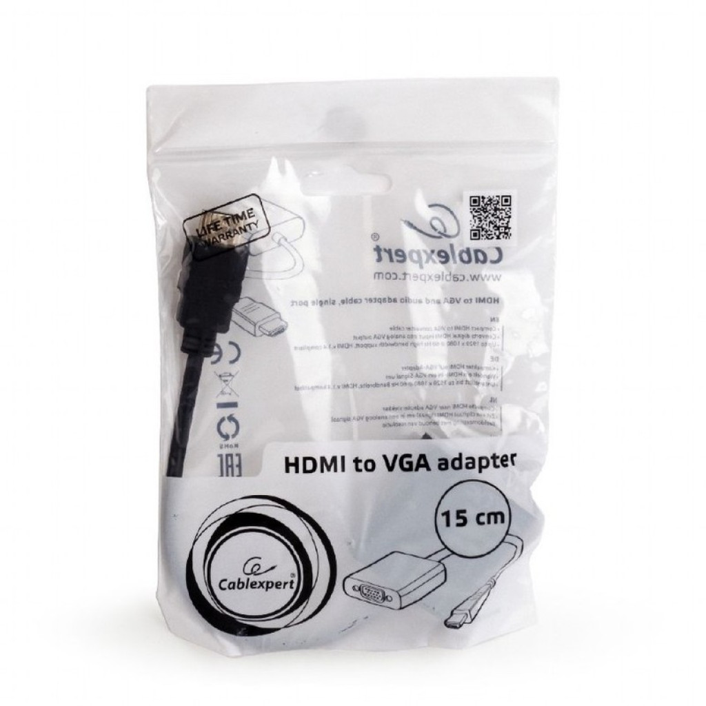 Adaptador Gembird HDMI para VGA - Resolução Máxima 1920 x 1080 @ 60 Hz - Converter Sinal Digital HDMI para Saída Analógica VGA - Conector HDMI Suportado Máximo: V. 1.4