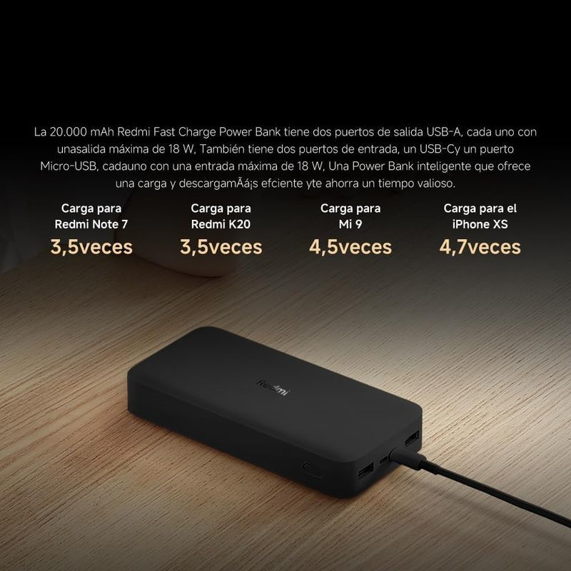 Chargeur de Xiaomi Redmi Power Bank 20000 mAh