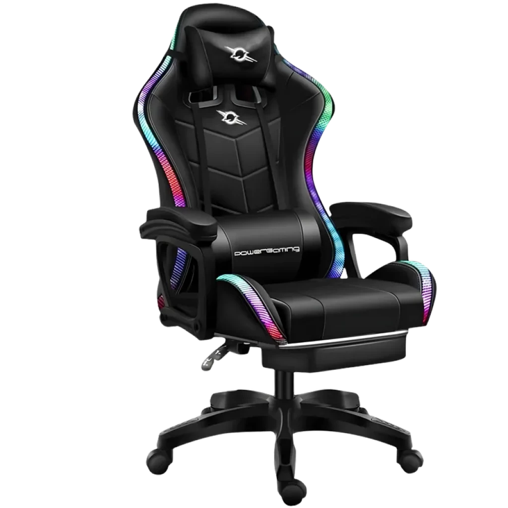Silla Gaming PowerGaming LED RGB Negro con Reposapiés