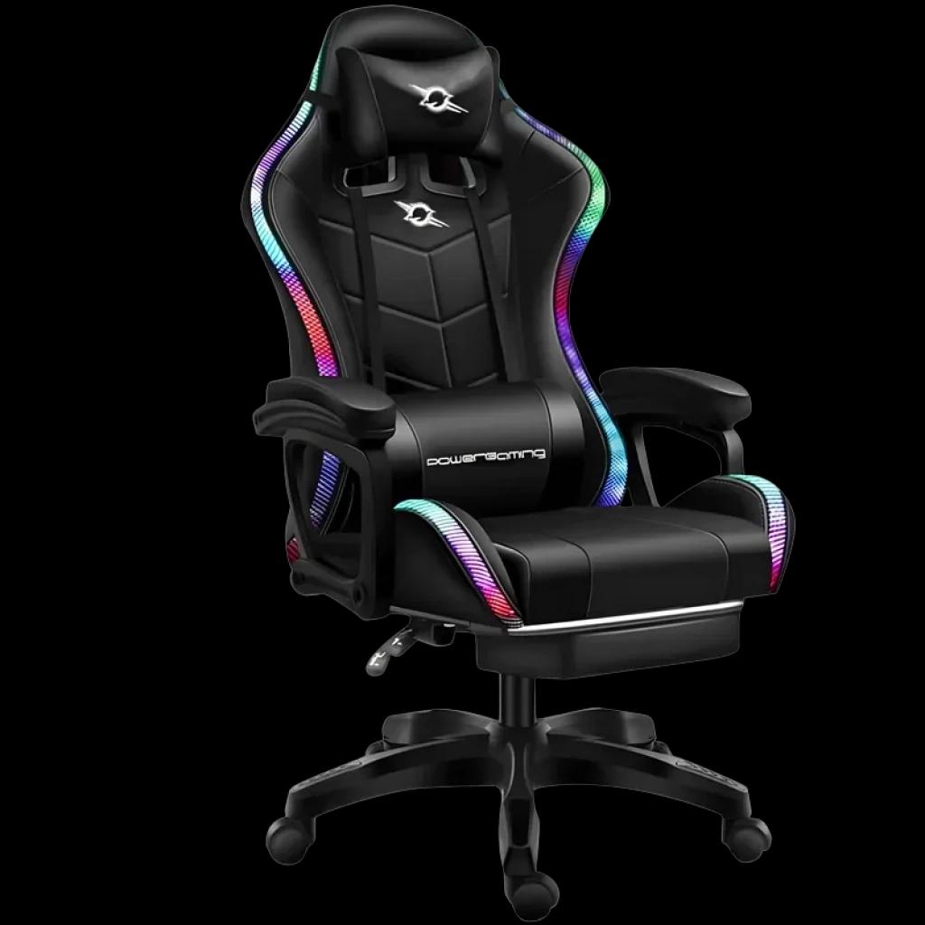 Chaise Gaming PowerGaming LED RGB Noir avec Repose Pieds
