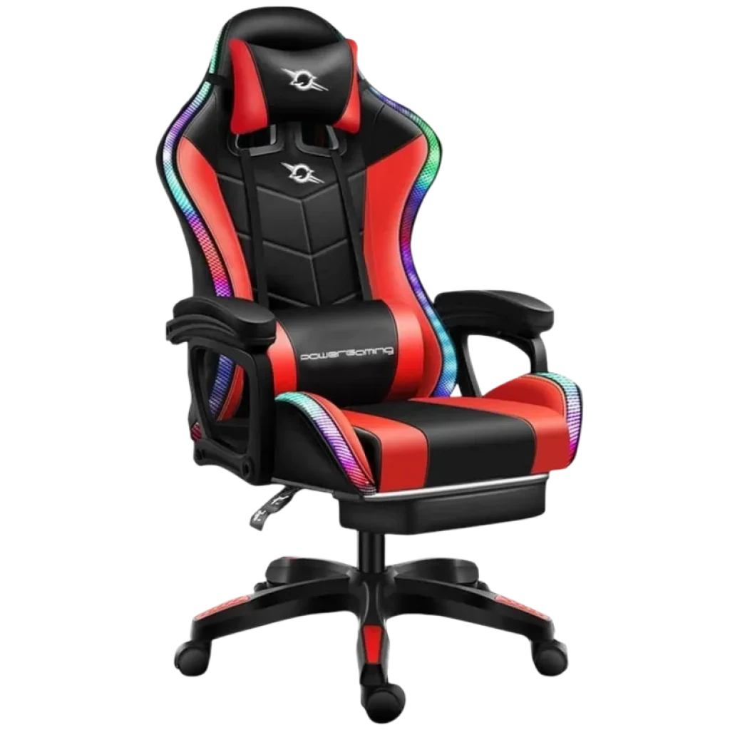 Silla Gaming PowerGaming LED RGB Rojo/Negro con Reposapiés