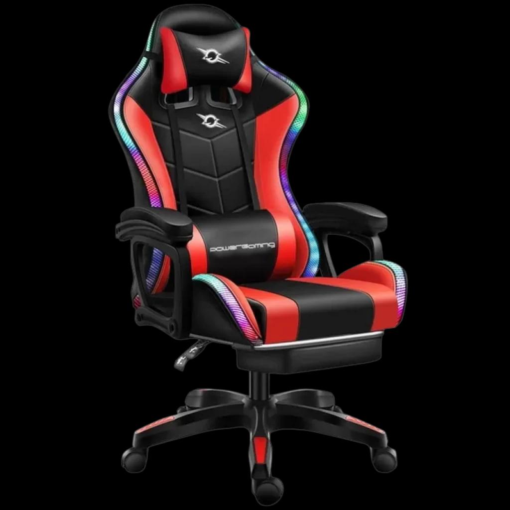 Silla Gaming PowerGaming LED RGB Rojo/Negro con Reposapiés