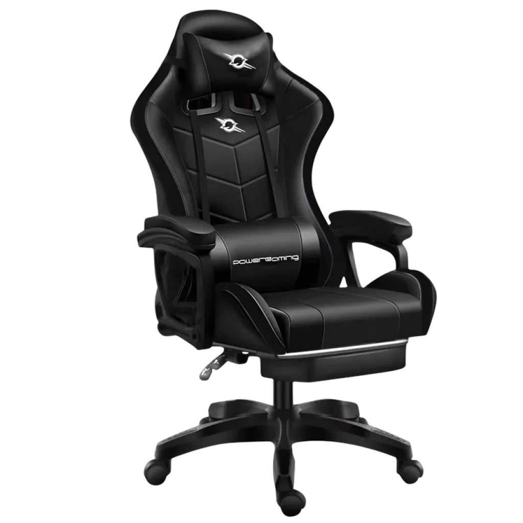 Silla Gaming PowerGaming Con Altavoz Bluetooth y Masaje + Reposapiés Negro