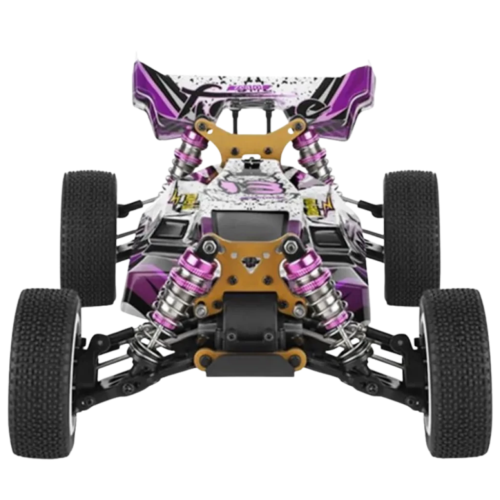 Wltoys 124019 1/12 4WD Buggy RC eléctrico con chasis robusto, suspensión de doble amortiguador metálico, ruedas de alto agarre y alerón trasero