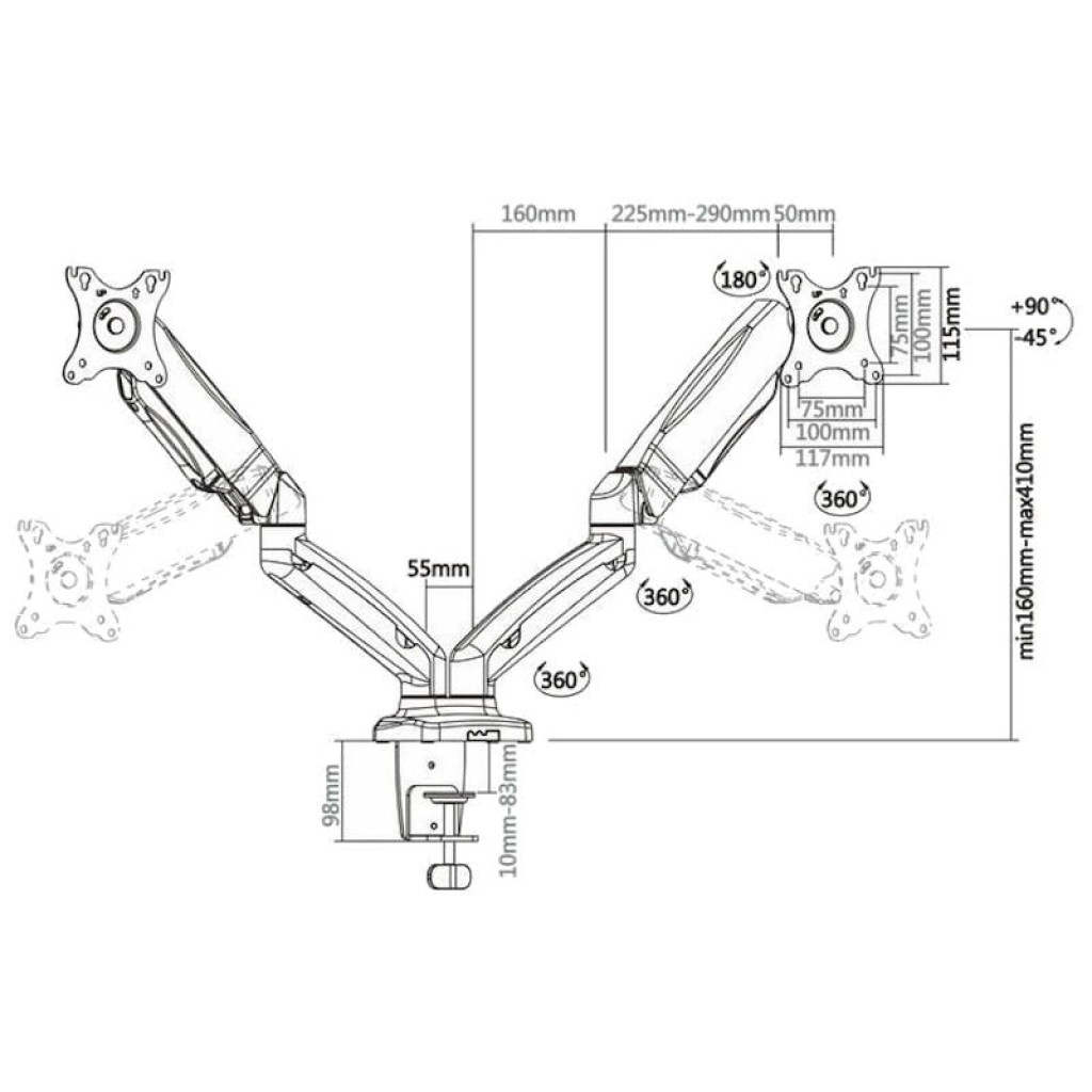 Support pour moniteur Aisens DT27TSR-045 13-27 6,5 kg  VESA - Dimensions