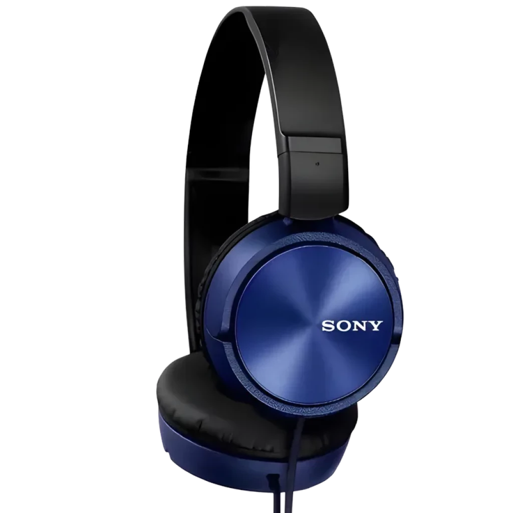Auriculares Sony MDR-ZX310 Azul con diadema negra, cascos circulares metálicos azules, espuma acolchada y cable con salida lateral, diseño plegable y ligero