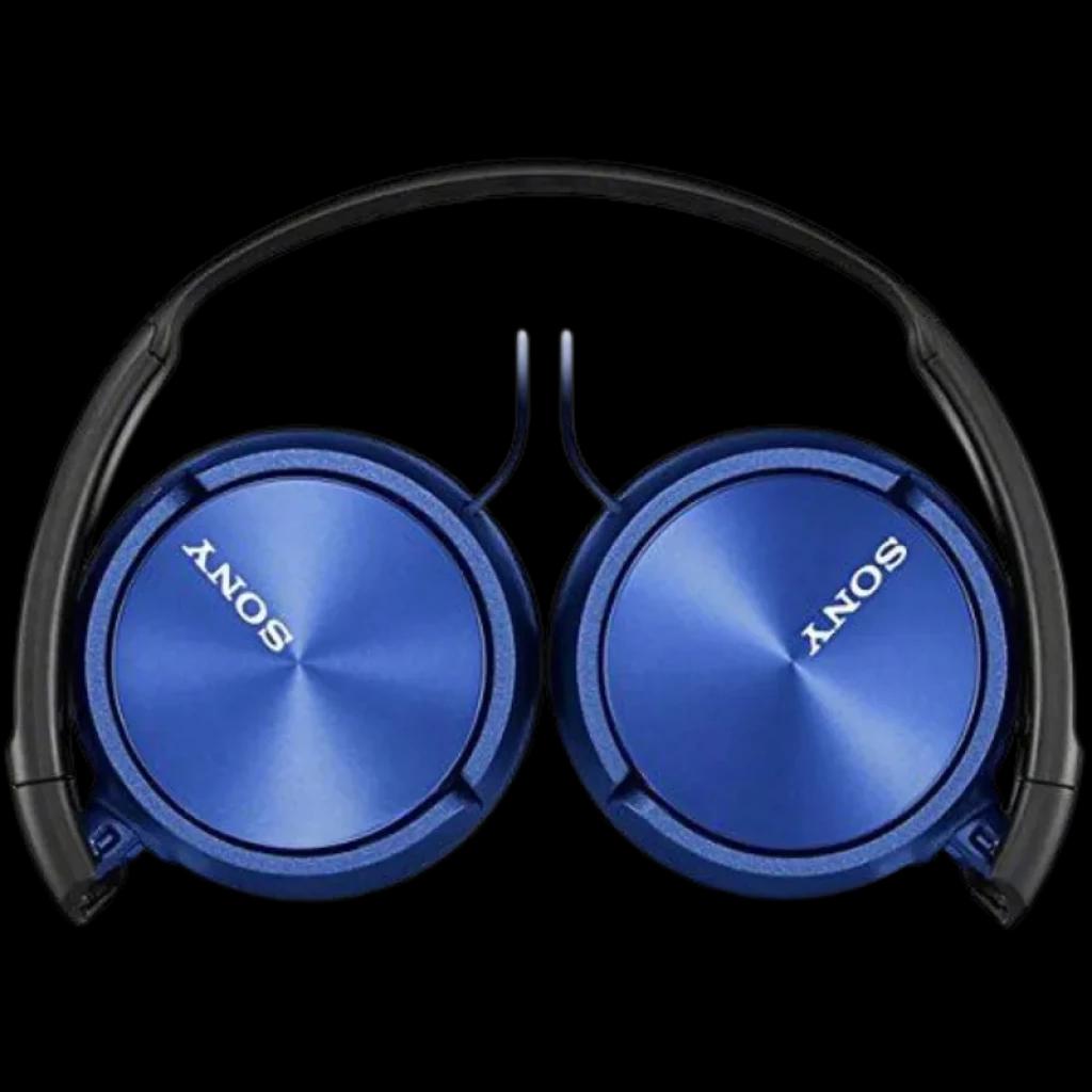 Auriculares Sony MDR-ZX310 Azul plegables tipo on-ear, cascos circulares metálicos azules con acabado cepillado, diadema negra y diseño compacto portátil