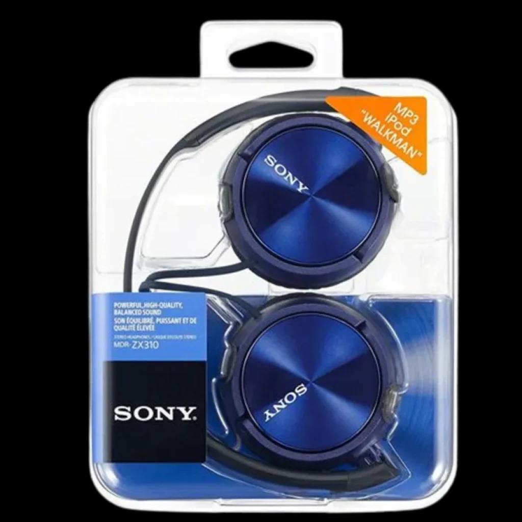 Auriculares Sony MDR-ZX310 Azul plegables, diseño supraaural con copas metálicas azules brillantes, cable con micrófono y compatibilidad MP3 iPod Walkman