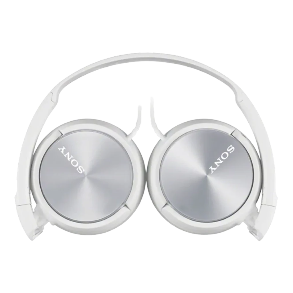 Auscultadores Sony MDR-ZX310 Branco dobráveis, design on-ear leve, conchas prateadas metálicas, arco ajustável e cabo bilateral discreto