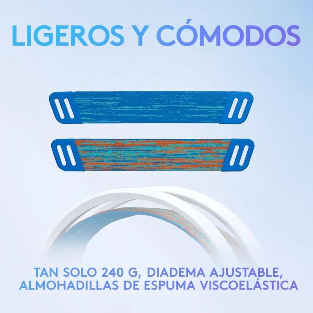 Logitech G335 Auriculares Con Cable Diadema Blanco, ligeros 240 g, diadema ajustable con cintas azules y naranjas, almohadillas de espuma viscoelástica