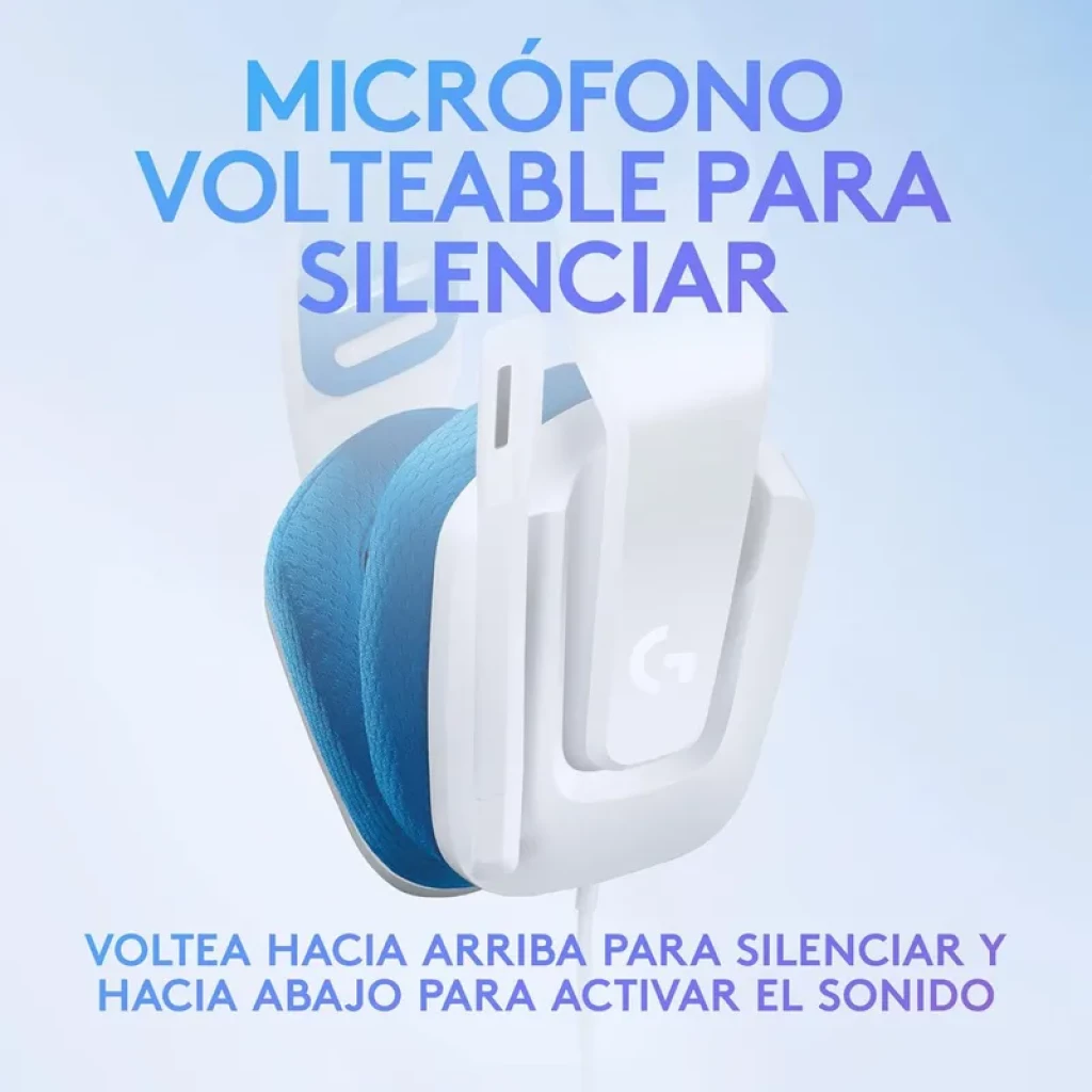 Logitech G335 Auriculares Con Cable Diadema Blanco con micrófono abatible para silenciar, acolchado azul y diseño ligero en plástico blanco con logo G