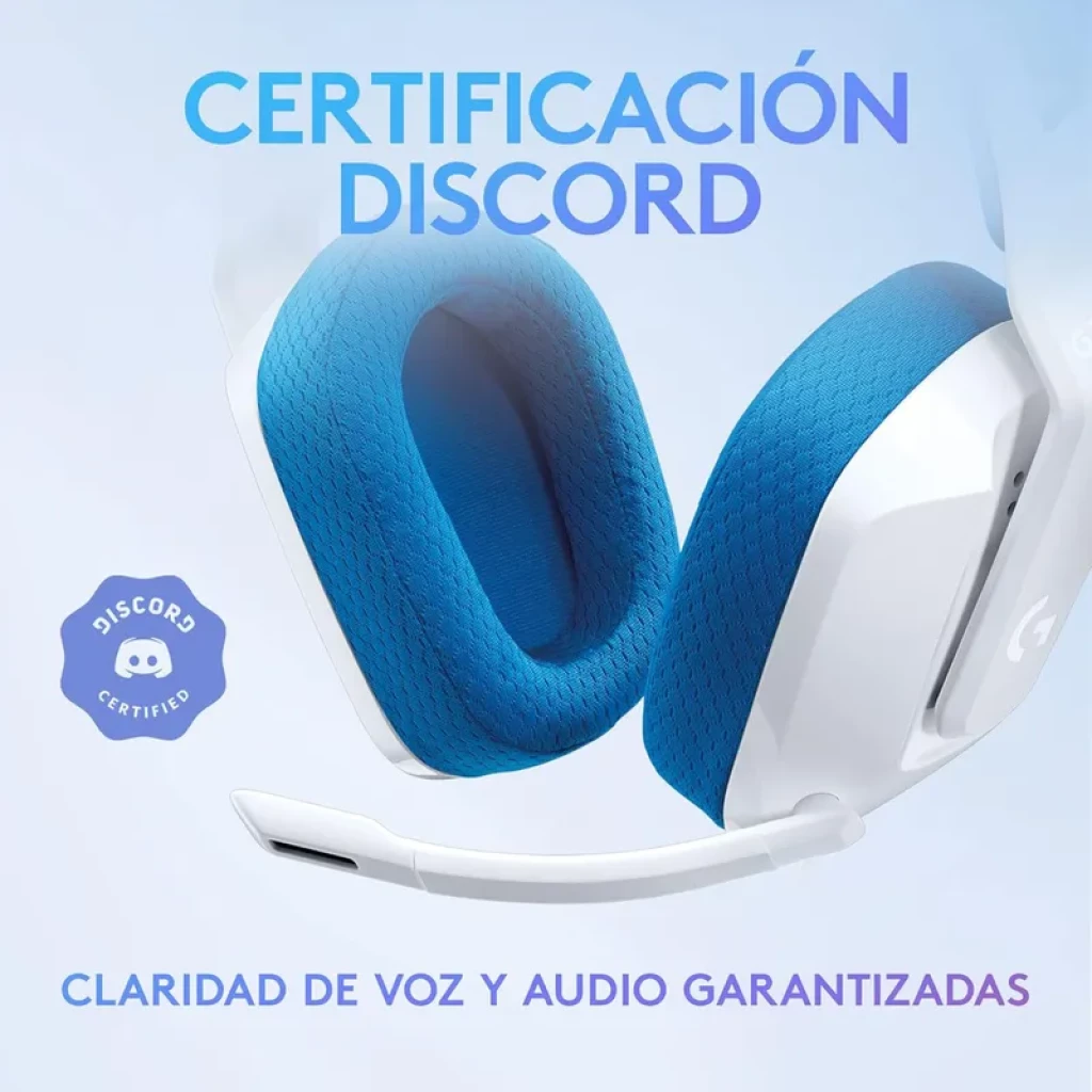 Logitech G335 Auriculares Con Cable Diadema Blanco con almohadillas azules transpirables, micrófono abatible y diseño ligero con certificación Discord