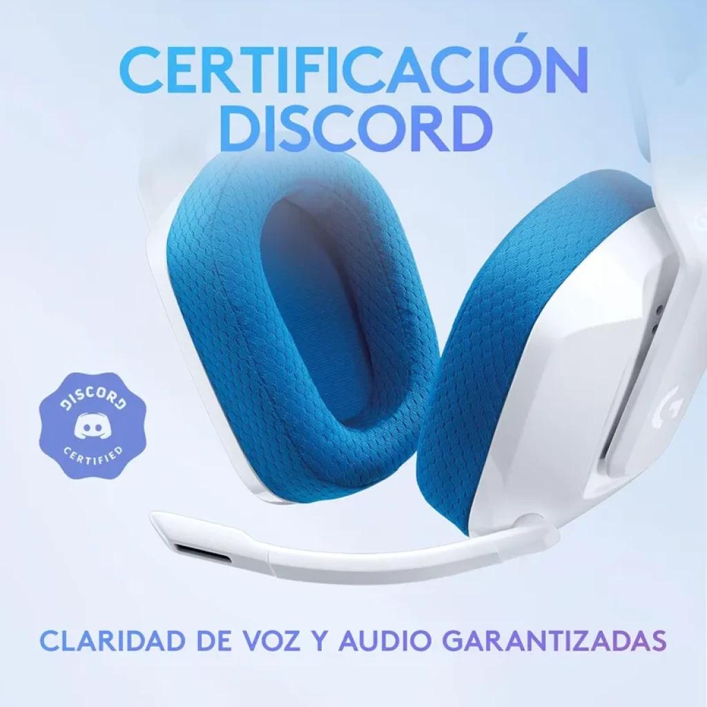 Logitech G335 Auriculares Con Cable Diadema Blanco con almohadillas azules transpirables, micrófono abatible y diseño ligero con certificación Discord