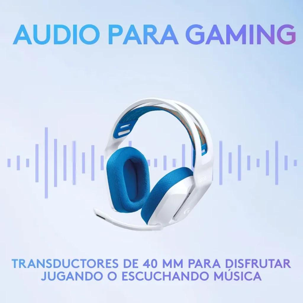 Logitech G335 Auriculares con cable blancos, diadema ligera, almohadillas azules, micrófono abatible y drivers de 40 mm para gaming y música