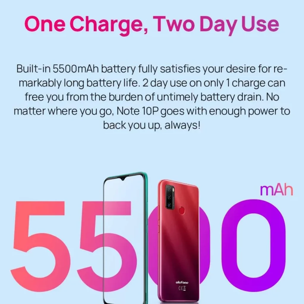 Ulefone Note 10P 3 GB/128GB Verde com bateria 5500 mAh, tela com notch em V e câmera traseira tripla com flash; design moderno em verde vibrante