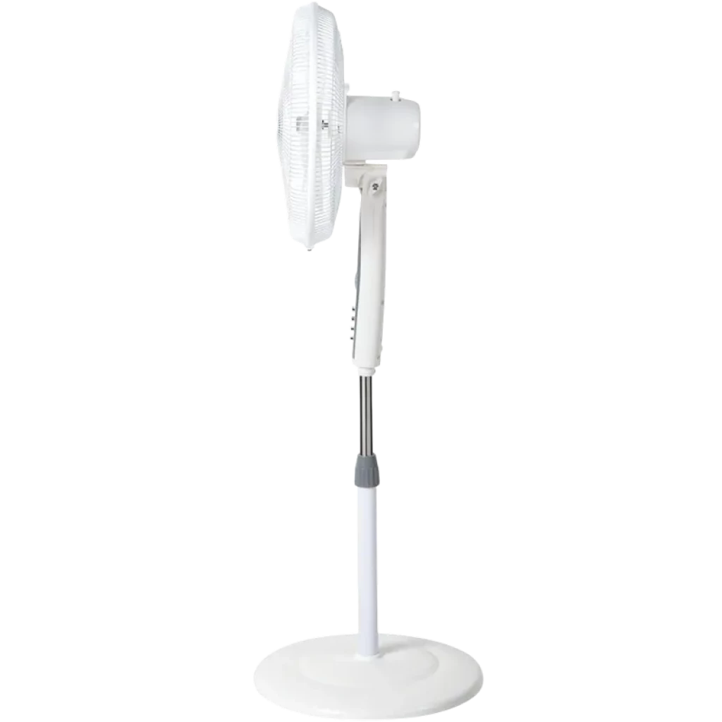Ventilador de Pie Orbegozo SF 0147 blanco, altura ajustable, rejilla protectora redonda, base circular estable y cabezal oscilante de perfil lateral
