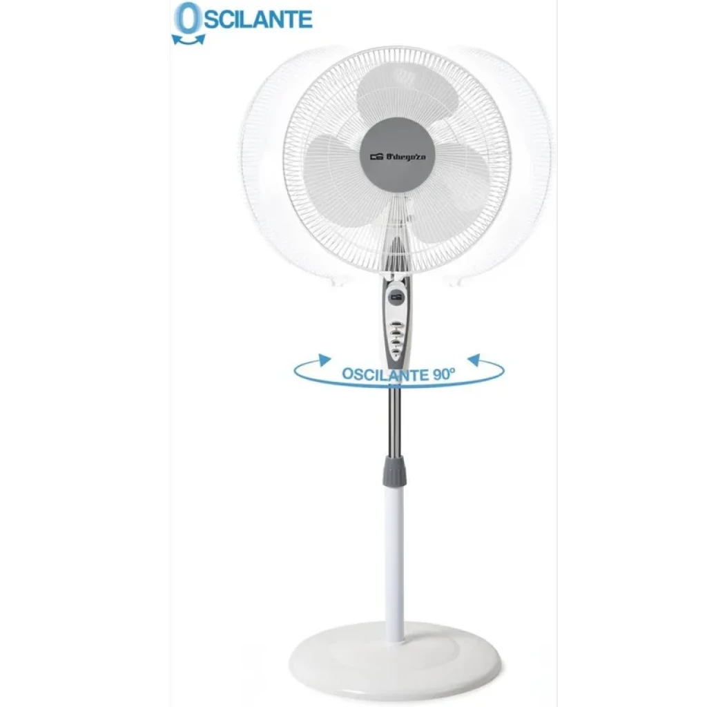 Ventilador de Pie Orbegozo SF 0147 de 5 aspas con rejilla metálica, altura regulable, base redonda estable y oscilación 90° en color blanco y gris