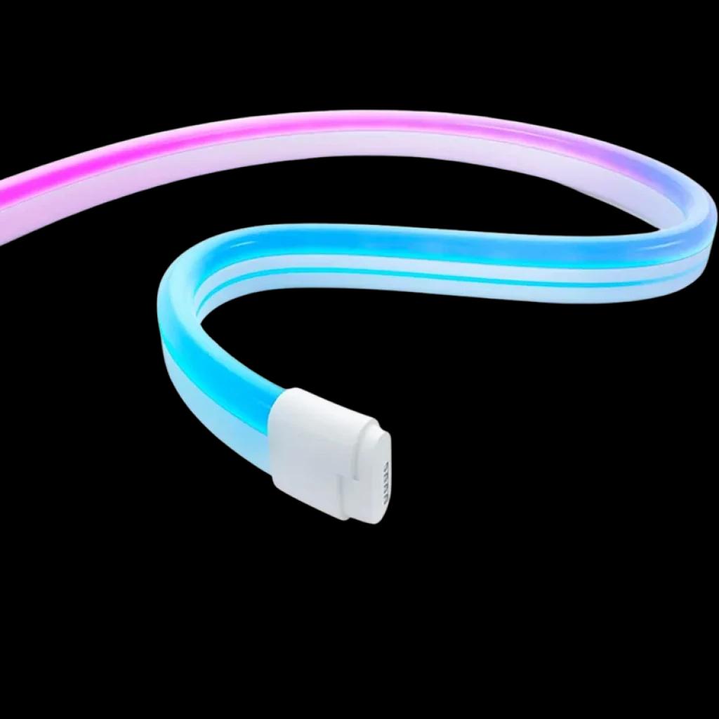 Extension LED multicolore Xiaomi Smart Lightstrip Pro, bande flexible avec dégradés rose et bleu, connecteur blanc, idéal pour éclairage décoratif