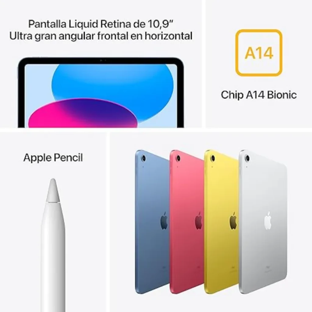 Apple iPad 2022 10ª Gen 10,9 64 GB WiFi+Cellular 5G Amarelo com tela Liquid Retina, chip A14 Bionic, câmera frontal horizontal e suporte a Apple Pencil