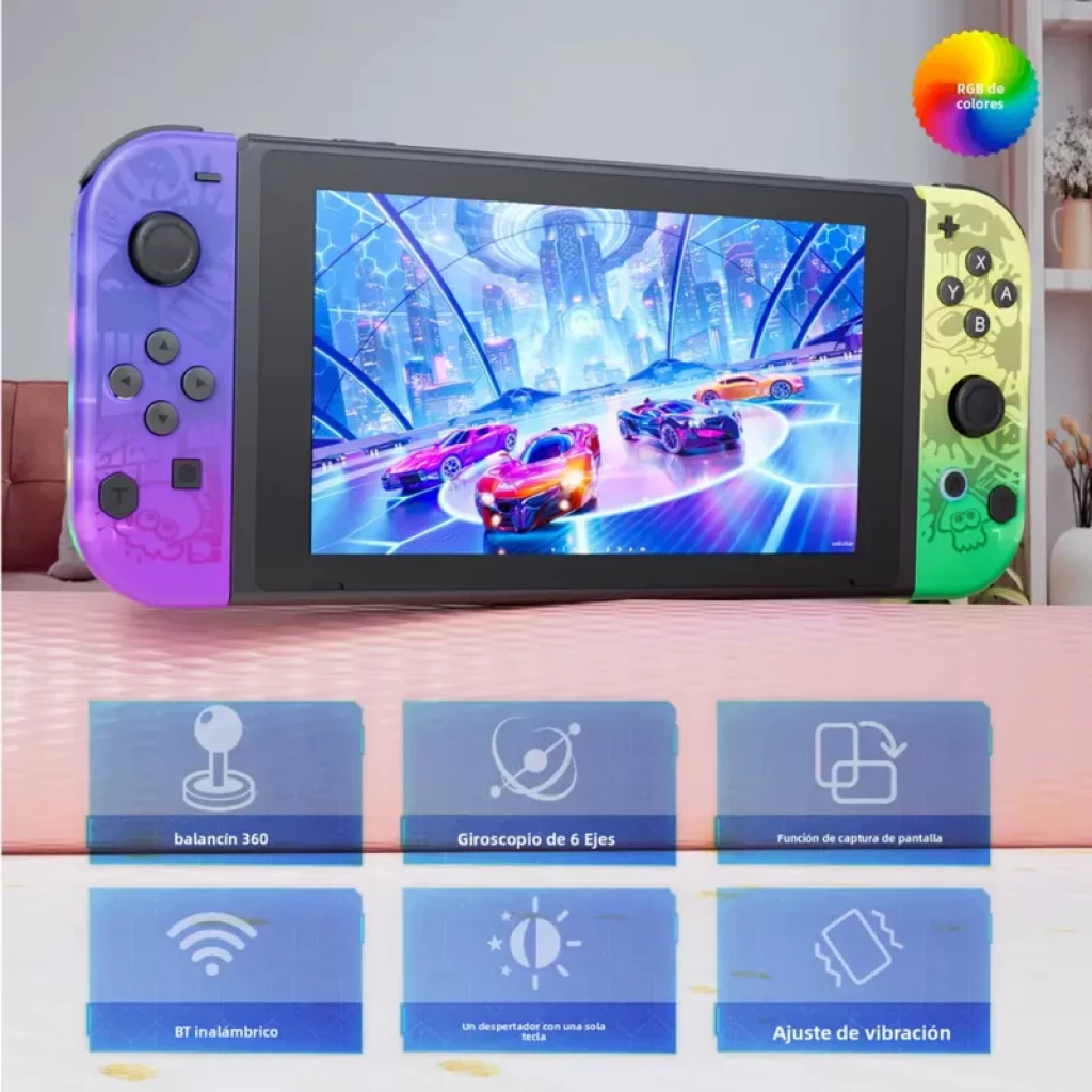 Manette J-C Set Gauche/Droit Violet/Vert Graffiti avec sticks 360, gyroscope 6 axes, BT sans fil, capture d’écran et réglage de vibration