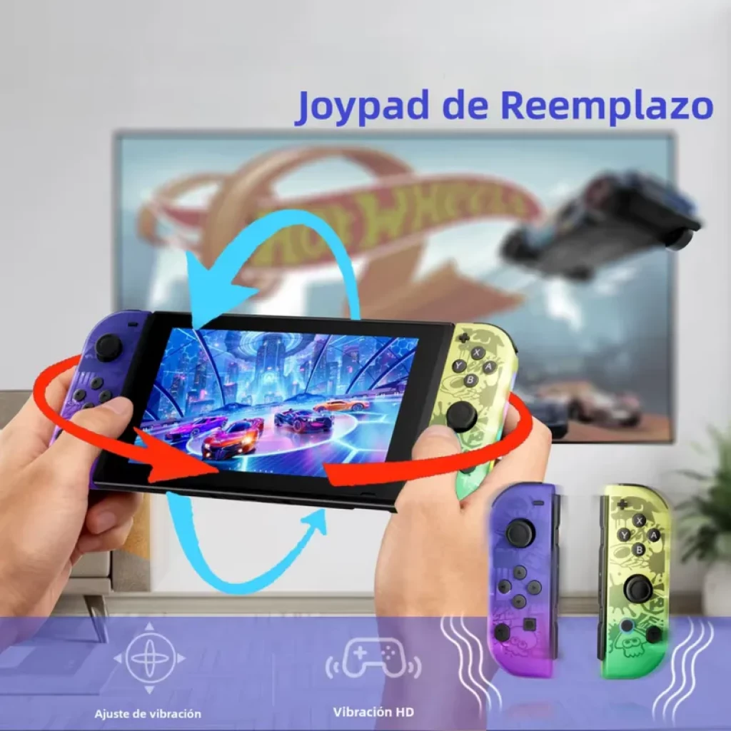 Manette J-C Set Gauche/Droit Violet/Vert Graffiti avec coques translucides, boutons ABXY, joystick précis, vibration HD et compatibilité console portable