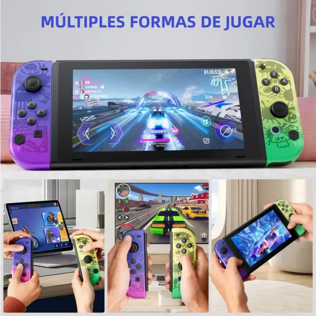 Manette J-C Set Gauche/Droit violet et vert graffiti, deux Joy-Cons ergonomiques avec motifs stylisés, boutons complets et sticks précis pour jeu mobile et