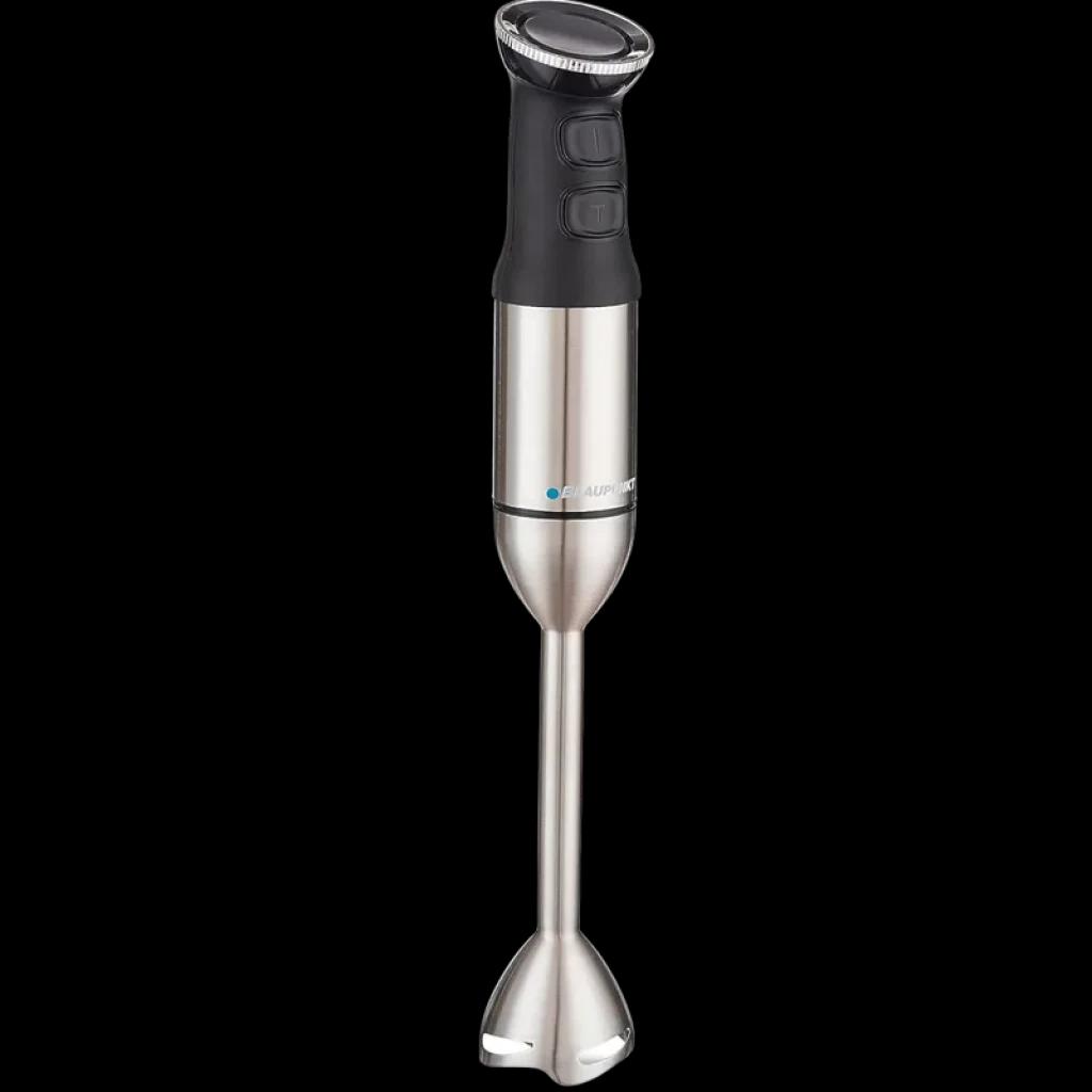 Batidora de mano Blaupunkt BP4006 1200W en acero inoxidable, cuerpo negro con botones grandes, varilla larga desmontable y campana protectora de doble cuchilla