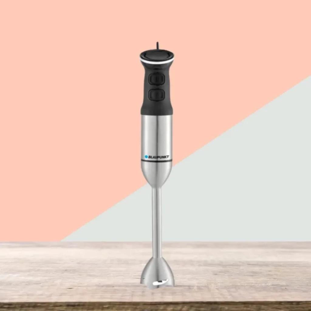 Blaupunkt BP4006 1200W batidora de mano en acero inoxidable, cuerpo ergonómico negro, barra desmontable y campana antisalpicaduras con cuchillas de acero
