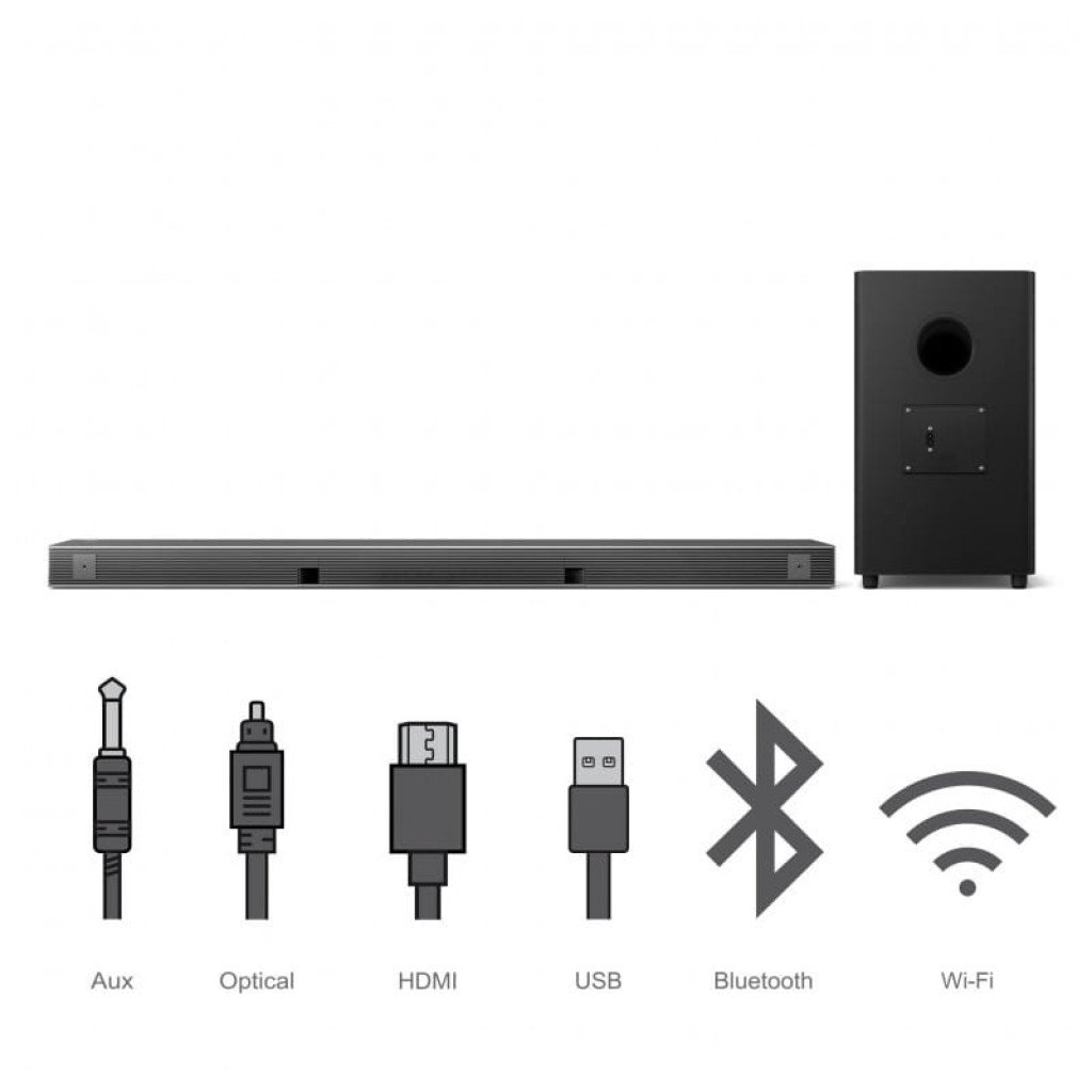 TCL TS9030 RAY·DANZ Series Titanio 3.1 barra de sonido con subwoofer inalámbrico y conectividad Aux, Óptico, HDMI, USB, Bluetooth y Wi‑Fi Desprecintado