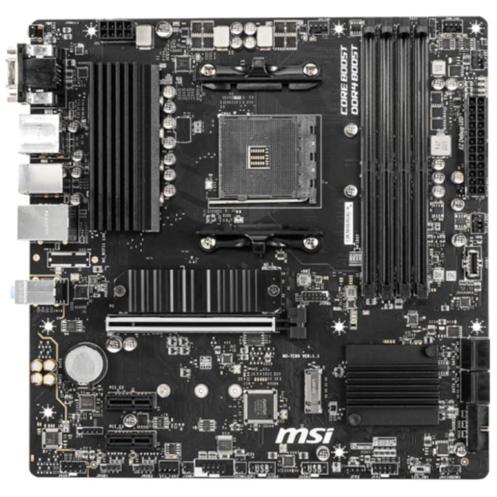 MSI B550M PRO-VDH micro ATX placa-mãe preta com soquete AM4, 4 slots de RAM, dissipadores pretos, PCIe x16 reforçado e portas traseiras variadas sem selo