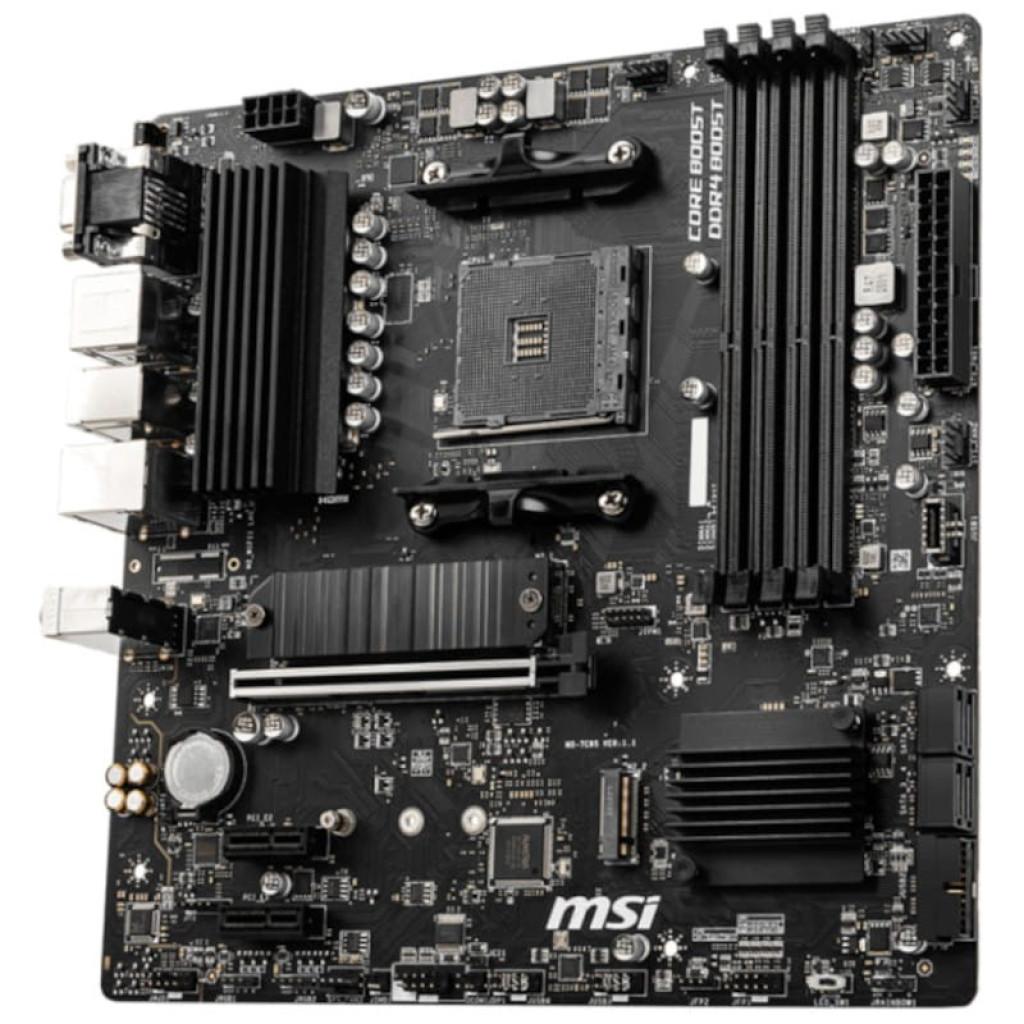 MSI B550M PRO-VDH micro ATX sem selo com soquete AM4, 4 slots DDR4, dissipadores robustos, PCIe x16 reforçado, múltiplas USB e portas de áudio e rede