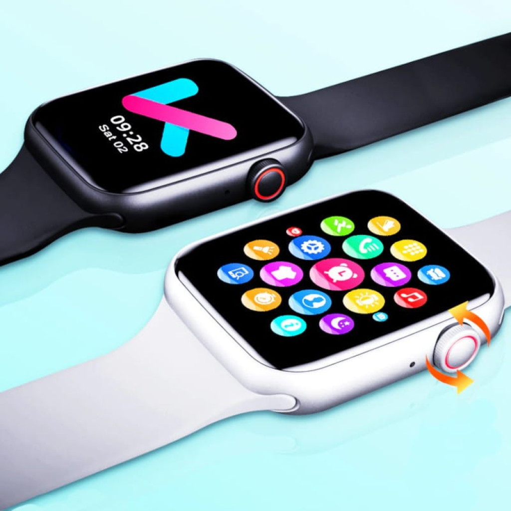Kumi KU2 Pro Negro Smartwatch Desprecintado con pantalla táctil a color, carátulas de apps, bisel cuadrado, corona lateral roja y correa de silicona
