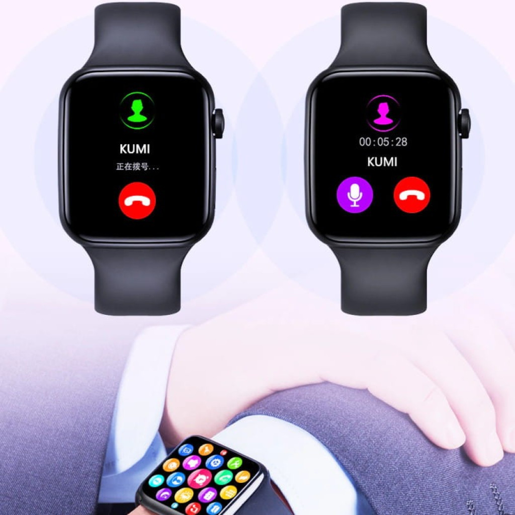 Kumi KU2 Pro Negro smartwatch desprecintado con pantalla táctil a color, llamadas, micrófono y apps; correa de silicona negra y diseño rectangular elegante