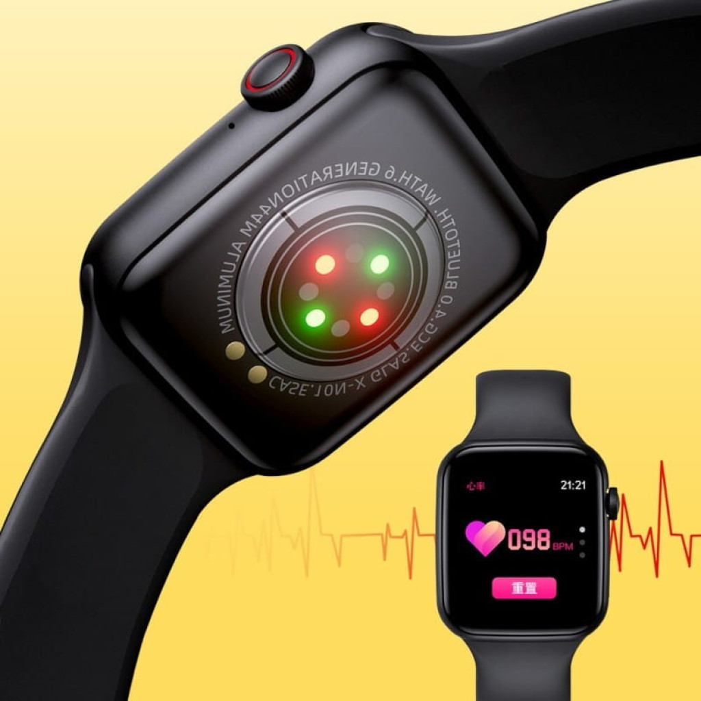 Kumi KU2 Pro Negro smartwatch desprecintado con pantalla a color, sensor cardiaco con luces verdes y rojas, caja negra curvada y correa de silicona negra