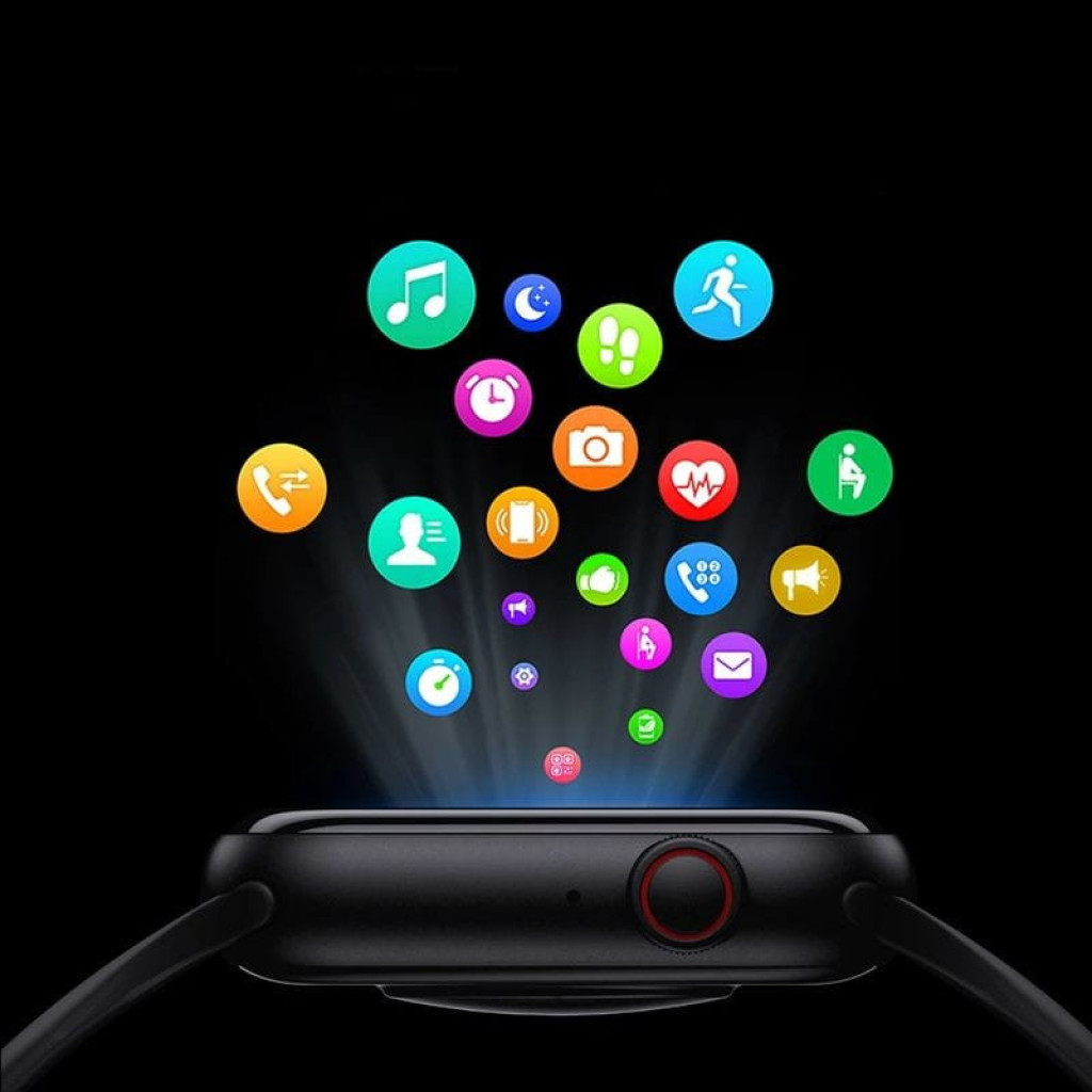 Kumi KU2 Pro Negro - Smartwatch desprecintado con caja negra, corona roja y apps flotantes multicolor, pantalla curva y correas negras elegantes