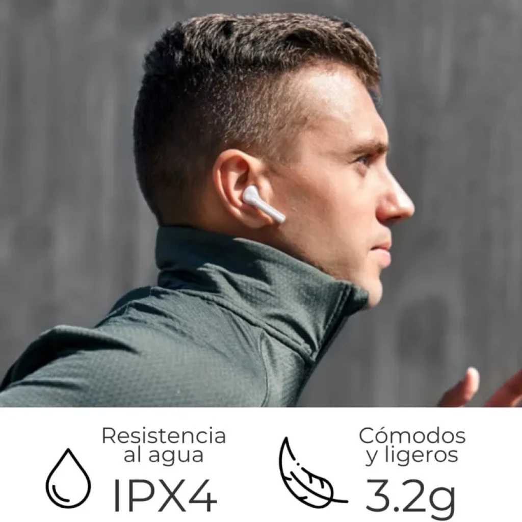 ZTE Buds 2 Branco com design intra-auricular, haste curta e acabamento brilhante; leves 3,2 g cada, resistência à água IPX4, ideais para treino e corrida