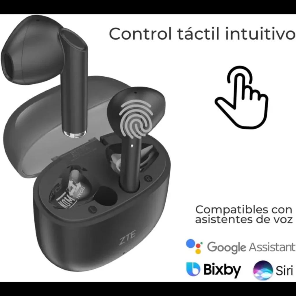 ZTE Buds 2 Preto Bluetooth 5.3 com caixa de carregamento, design intra-auricular, controle tátil intuitivo e compatíveis com Google Assistant, Bixby e Siri