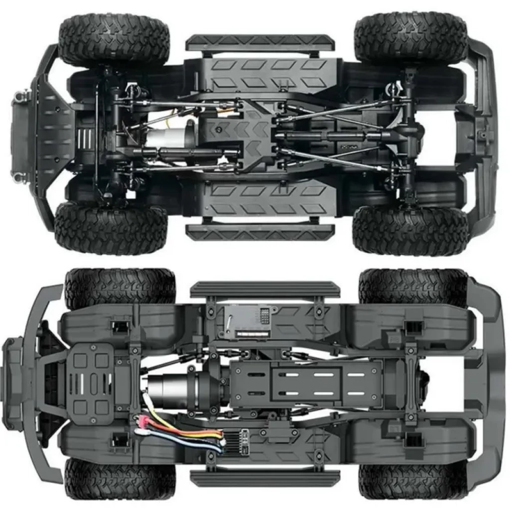 HB-R1003 1/10 Bleu - Châssis de voiture RC électrique, double pont robuste, grandes roues tout-terrain, suspension articulée, transmission détaillée