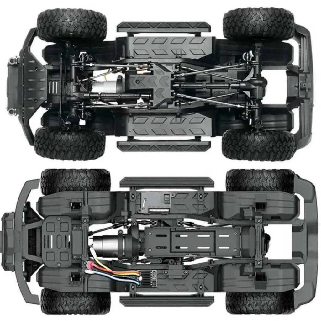 HB-R1003 1/10 Bleu - Châssis de voiture RC électrique, double pont robuste, grandes roues tout-terrain, suspension articulée, transmission détaillée