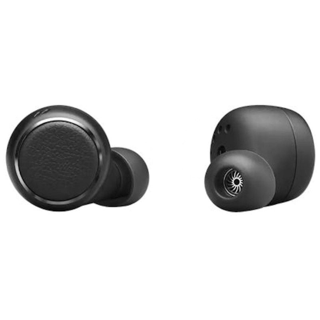 Harman Kardon FLY TWS, oreillettes Bluetooth noires compactes avec embouts silicone et face extérieure lisse, design épuré, format intra-auriculaire