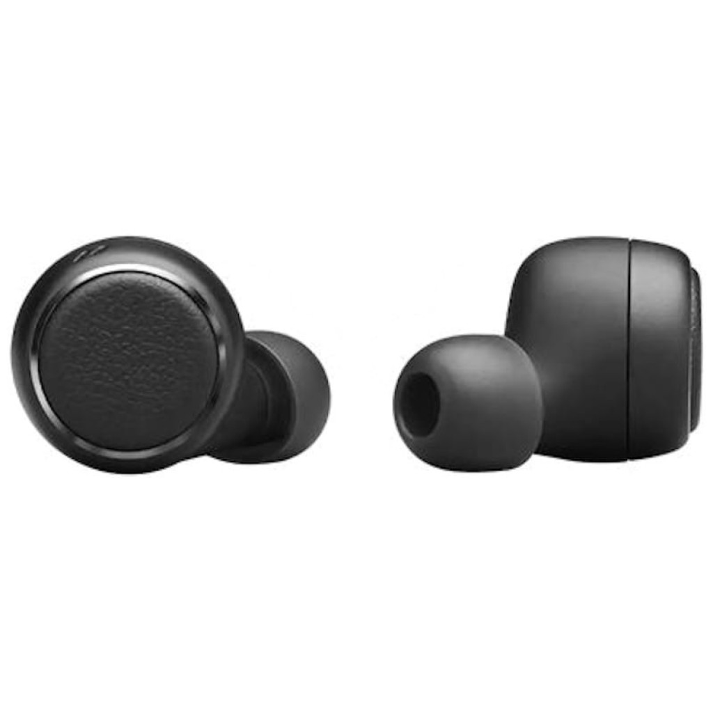 Harman Kardon FLY TWS Écouteurs Bluetooth Déscellés, deux oreillettes noires compactes, embouts silicone, finition lisse et circulaire, design minimaliste