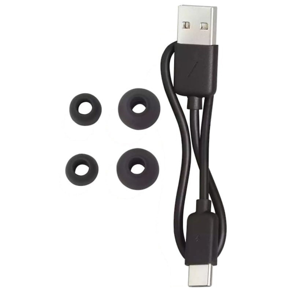 Embouts auriculaires silicone noirs et câble USB‑C vers USB‑A pour Harman Kardon FLY TWS, pièces de rechange compactes et durables