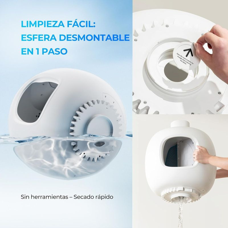 Arenero Autolimpiable Catlink Baymax Scooper SE Blanco con esfera desmontable, apertura superior, drenaje inferior y piezas lavables sin herramientas