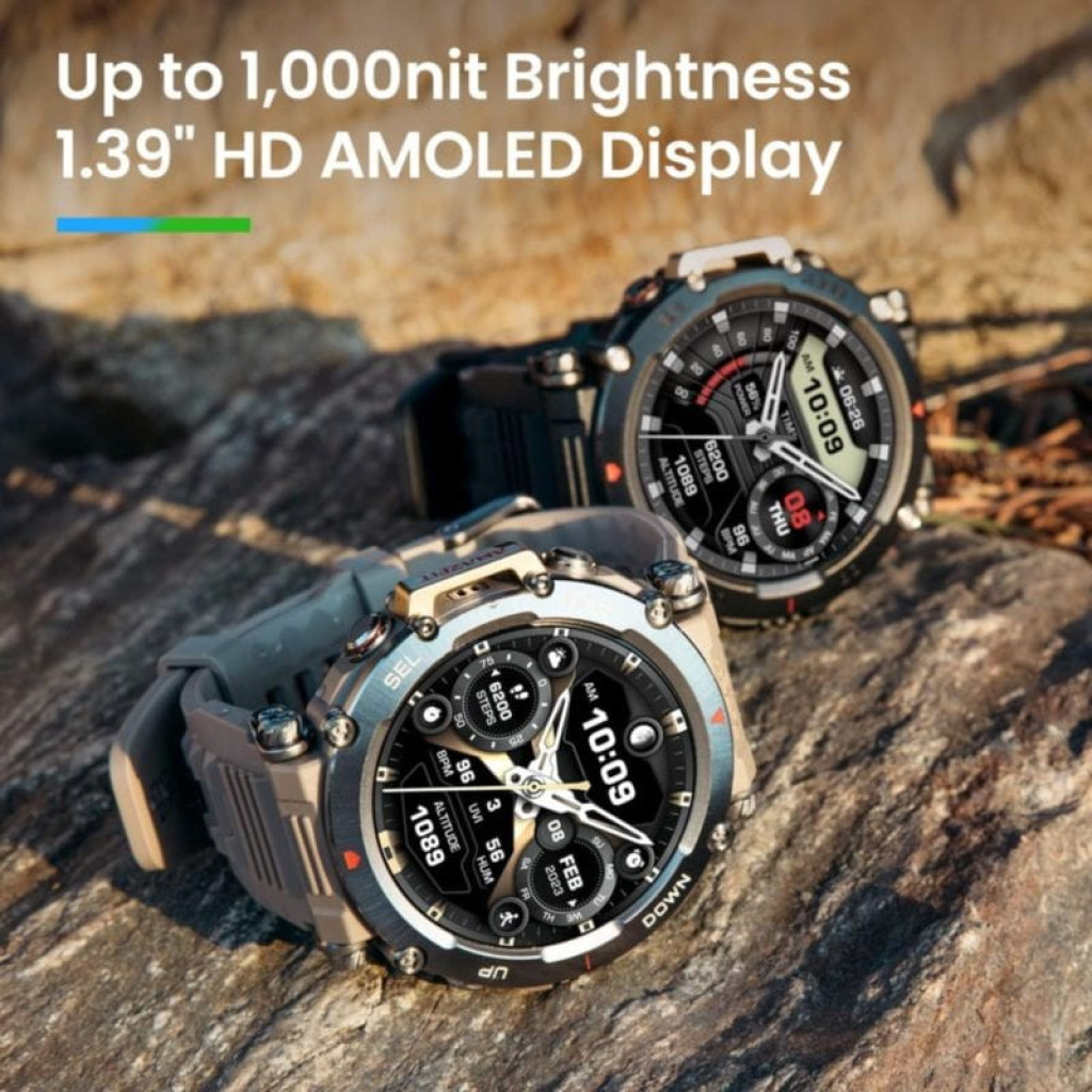 Amazfit T-Rex Ultra Negro, reloj inteligente robusto con bisel metálico, pantalla AMOLED 1.39 pulgadas y brillo hasta 1000 nits, correa de silicona negra