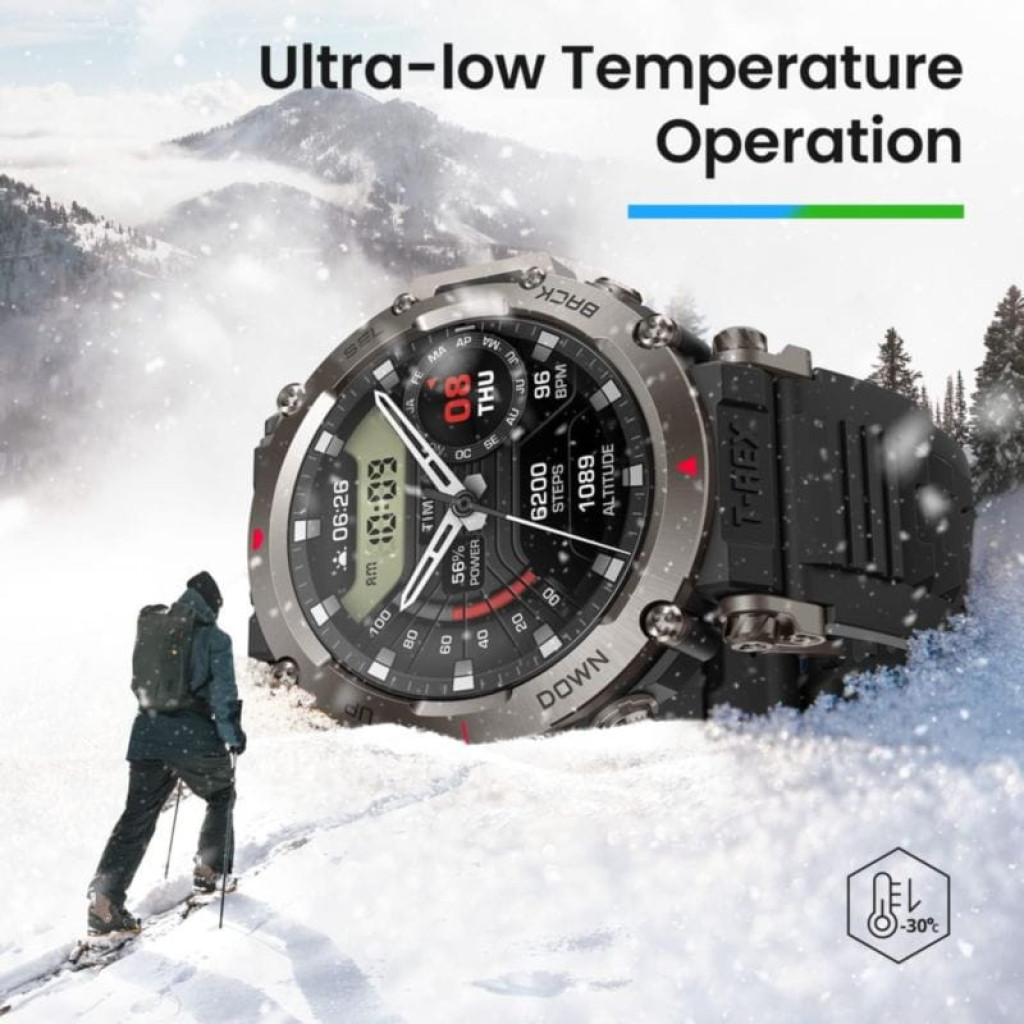 Amazfit T-Rex Ultra Negro, reloj inteligente robusto con bisel metálico, correa resistente, pantalla a color y apto para bajas temperaturas hasta -30 °C