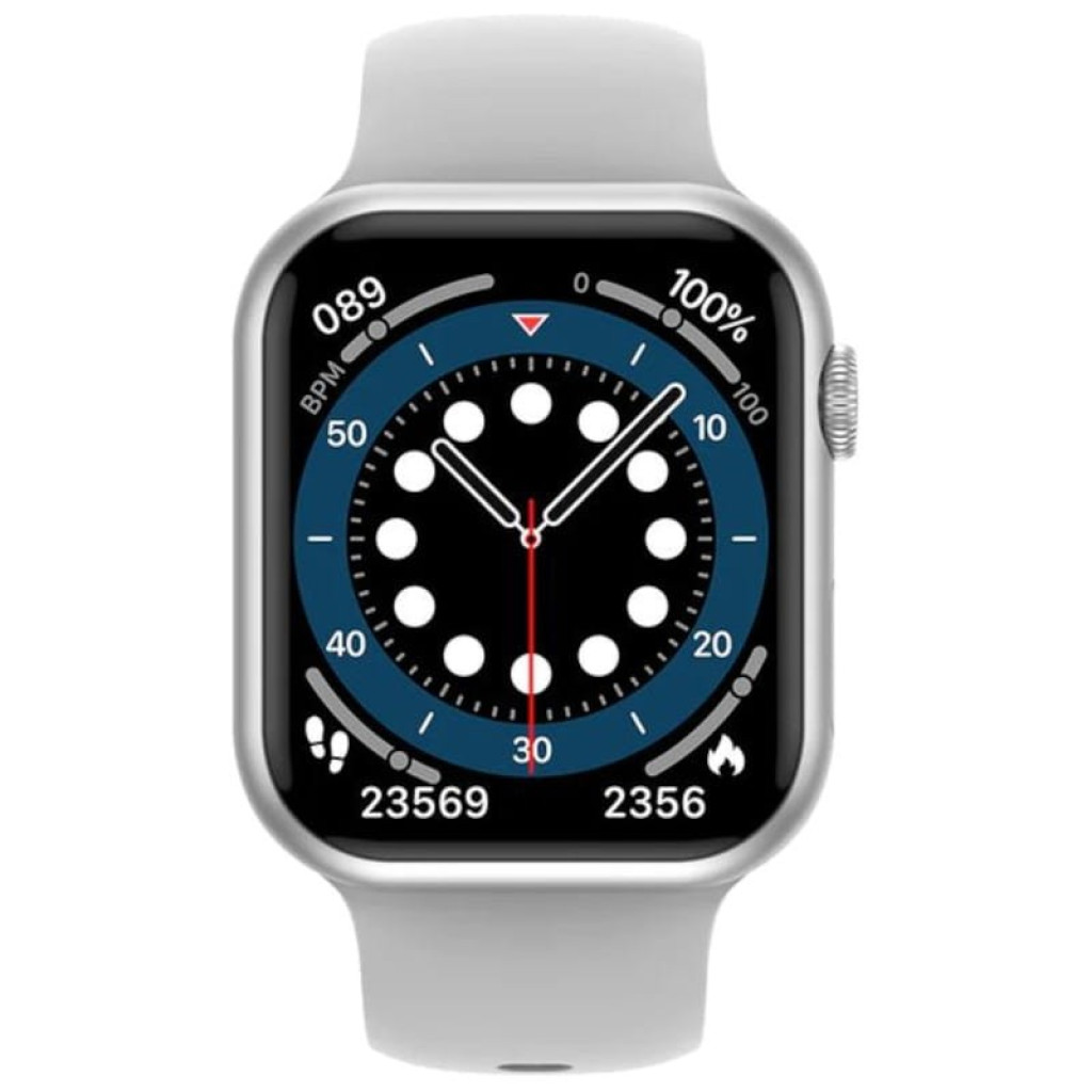 Kumi KU3 Meta Plata Smartwatch Desprecintado con caja plateada, correa silicona gris y pantalla táctil a color con esferas deportivas y métricas de salud