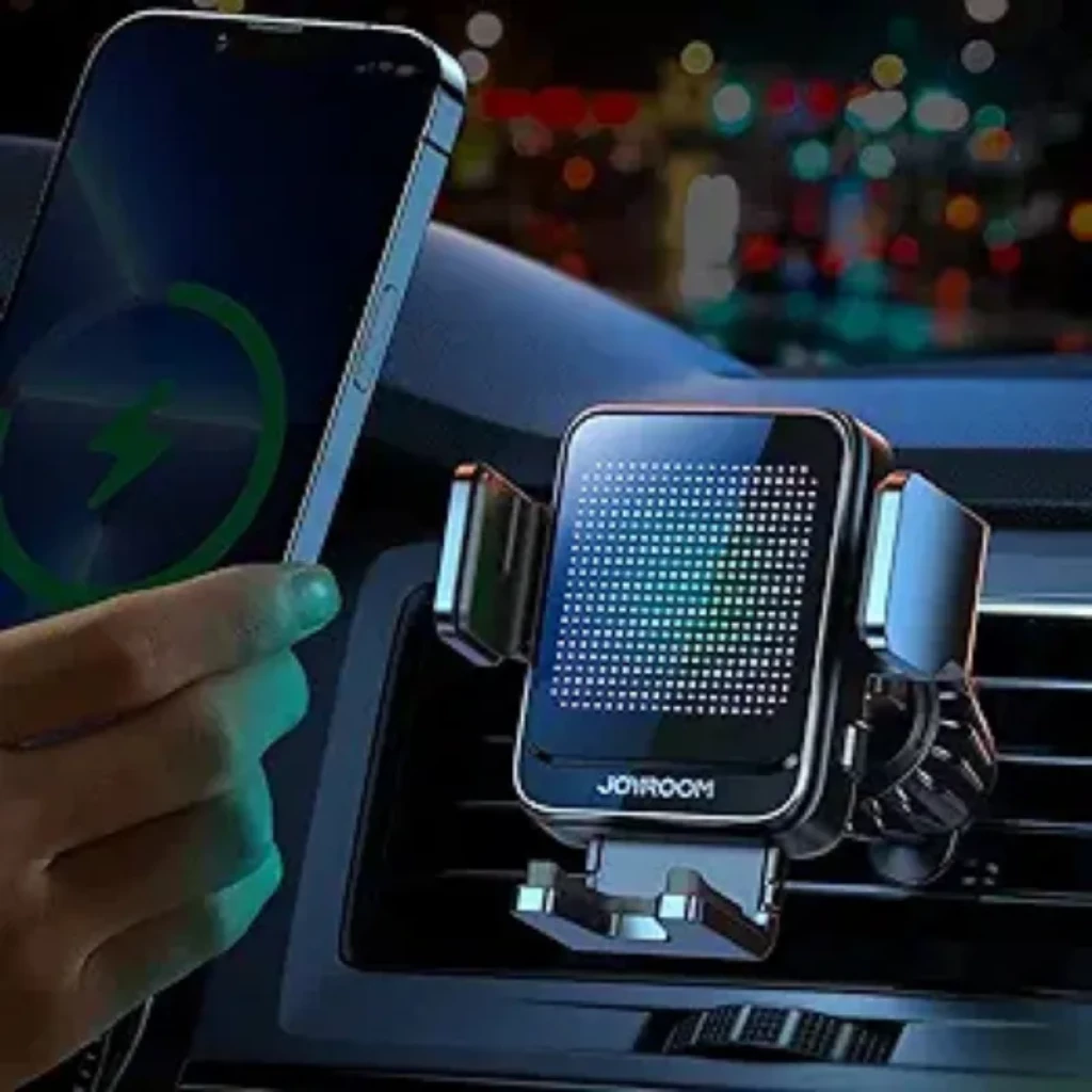 Joyroom JR-ZS341 15W - Support de voiture ventilé avec charge sans fil, panneau LED à points, pinces latérales métalliques et base réglable pour